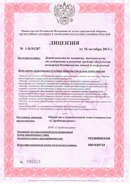 Лицензия №1-Б / 01207 от 16 октября 2013 года